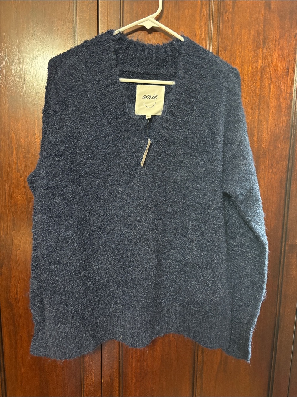 aerie XXS Navy Fuzzy V-Neck Sweater NWT